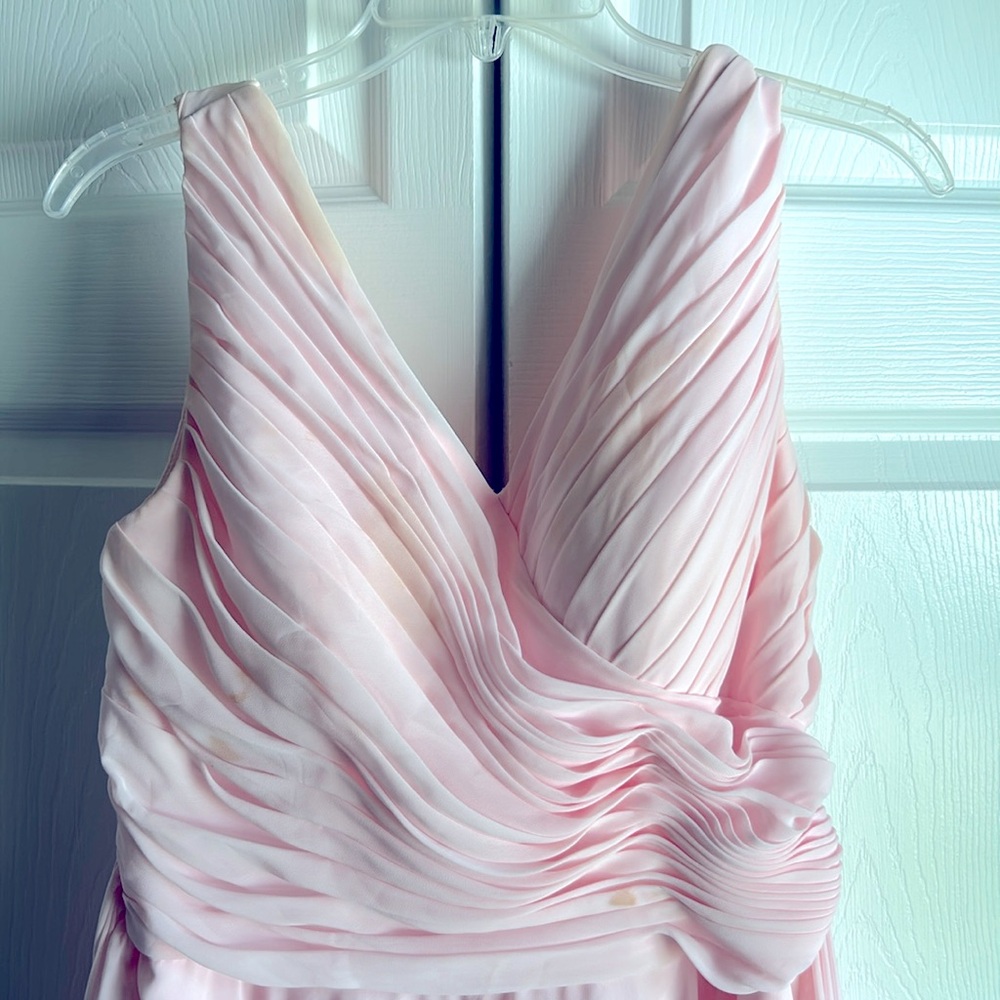 For Her and For Him Pleated V-neck Chiffon Bridesmaid Dress in Barely Pink